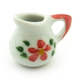 MyTinyWorld 2 x Dolls House Miniature Hibiscus Design Ceramic Water Jugs