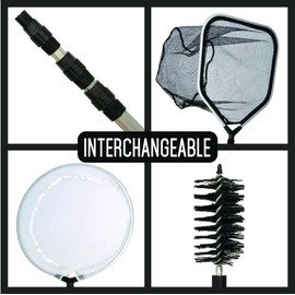 Koi Fish Pond & Water Garden Care Set with Telescoping Adjustable Pole, Pond Cleaning Care Kit, 4-in-1 Net Set Includes Scrubbing Brush, Skimming Net & Fish Catching Net with 6 FT Telescopic Pole