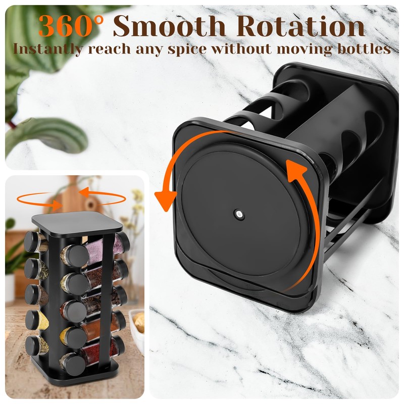 Vireldora Rotating Spice Rack with Spices Included, Rotatable Spice Rack