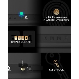 BE-TECH Gun Safe for Handgun,99.9% Accuracy Fingerprint Handgun Safe,3 Ways Quick Access with Fingerprint/Full-digital Keypad/Key,Biometric Gun Safe for Nightstand Bedside Home