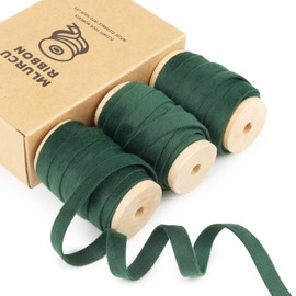 Dark Green Velvet Ribbon 3/8 Inch 21Yd Wooden Spool Fabric Trim Vintage Double Faced Thin Forest Green Velvet Ribbon for Christmas Tree Ornaments Gift Wrapping Wedding Decoration Wreath & Bow Making