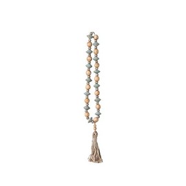 Creative Co-Op Blue & Grey Abaca Wood Bead Strand with Tassel