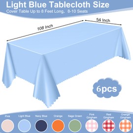 NatNarr 6 Pack Plastic Light Blue Tablecloth, Disposable Baby Blue Tablecoth for Rectangle Tables Waterproof Light Blue Table Cover for Wedding Gender Reveal Parties Baby Shower Decor, 54 X 108Inch