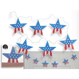 6 Feet Large Designer Original 4th of July Patriotic Star Beads Garland American Flag Colors Decor, Banner for Decorations, Shelf Display, Fireplace, Wall Decorations Party Decor