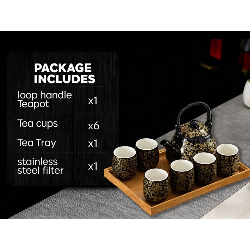 KEYDUACU Japanese Tea Set, Kiln-Formed Ceramic Tea Set, Plum Blossom