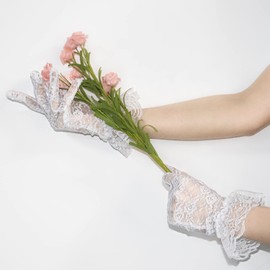 CHEERYMAGIC Lace Gloves Women Short Gloves Elegant Courtesy Floral Gloves for Ladies Wedding Dinner Party 1980s Party Costume Favors A9-HBLSST (White)