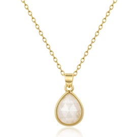 KissYan Gemstone Necklace for Women, 14K Gold Plated Crystal Teardrop Pendant Choker Natural Healing Stone Jewelry Gift(Moonstone)