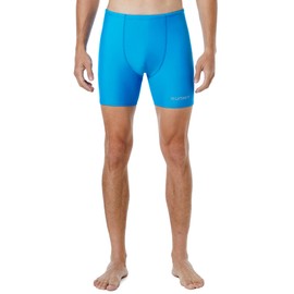 Runihit Swim Jammers for Men Square Leg Quick Dry Athletic Solid Brief Swimsuit UFP 50+ Compression Swimming Shorts Blue