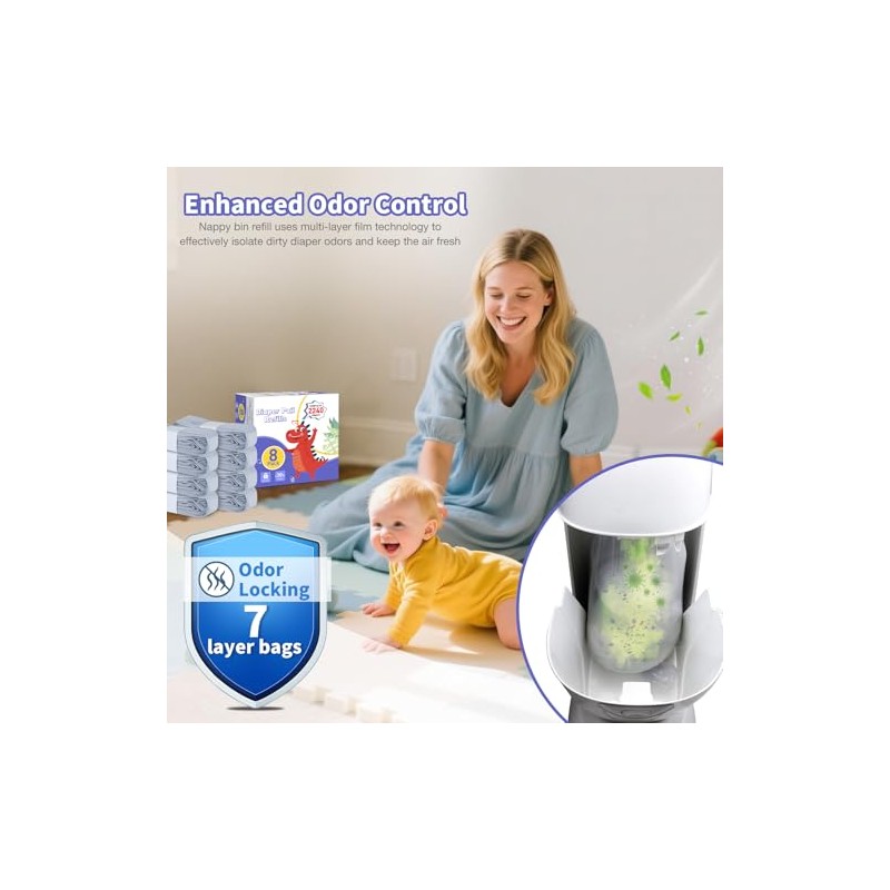 8 Pack Nappy Bin Refills Compatible with Most Nappy Disposal