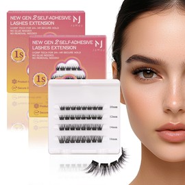 JoMay New Gen 2 Self-Adhesive lash Extension Kit Pre-Glued Wispy Cluster Lashes Press on Lashes Natural Lashes No Glue 1 Step DIY Lash Easy to Apply & Remove Long-Lasting Hold 64Pcs (X2-10-16mm MIX)