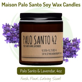 Maison Palo Santo Exclusive Botanical Gift Palo Santo from Ecuador and French Lavender Essential Oils Natural Soy Wax Candle Handcrafted in USA - Gift Ready - FREE Stick of Palo Santo included! 4oz