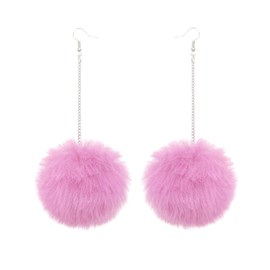 Large Colorful Furry Pompom Ball Earrings Set - Fluffy Hairy Big Ball Dangle Earrings for Women Winter Jewelry (B Pink)