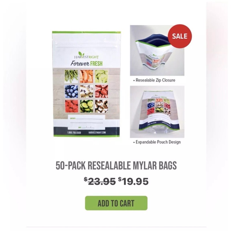 Harvest Right Freeze Dryer Mylar Bags (You Get TWO 50