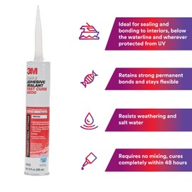 3M 3M Marine Adhesive Sealant Fast Cure 5200 (06520) Permanent Bonding and Sealing for Boats and RVs Above and Below the Waterline Waterproof Repair, White, 10 fl oz Cartridge