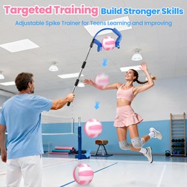 Caulimo Volleyball Spike Trainer (No Ball Included): Adjustable Volleyball Training Equipment - Volleyball Hitting Trainer with Anti-Slip Foam Head for Indoor & Outdoor Practice