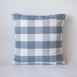 HOPLEE Christmas Buffalo Check Pillow Covers Farmhouse Blue Pillow Covers 22x22 Light Blue and White Pillow Cover with Buffalo Checker & Stripe Design Set of 4