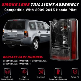 Pair Smoke Lens Tail Light Assembly Compatible with Honda Pilot 2009 2010 2011 2012 2013 2014 2015 Taillight Rear Lamp With Halogen Bulbs & Wiring Harness Replace for HO2800174, 33500SZAA01, HO2801174