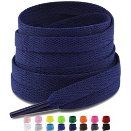 Puzeam 2 Pairs Premium Shoelaces Flat Tear-Resistant Shoe Laces 8 mm Wide Replacement Shoelaces for Trainers, Trainers, Sports Shoes - Navy Blue 140