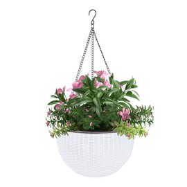 Vencer 11 Inch Round Resin Self Watering Hanging Basket,Water Indicator,Modern Decorative Planter Pot for All House Plants,White,VF-050