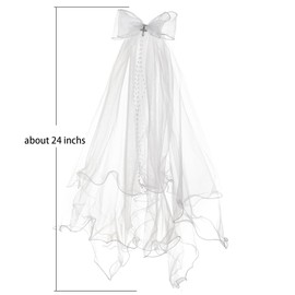 Merroyal Girls Communion Bow and Dangle Cross Charm with 24 Inch Veil on Hair Comb,with White Floral Crown(Veil with Crsytal)