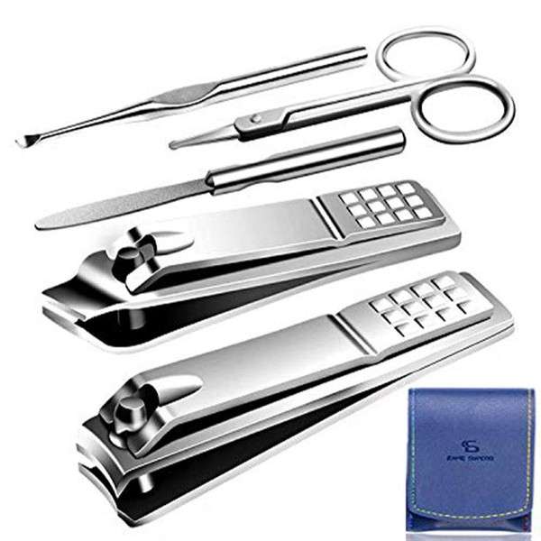 Manicure Set Pedicure Kit Nail Clippers Set Fingernails & Toenails Vibrissac Scissor 18 Pieces Best Care Grooming Tools for Man & Women Gift with Case (Primary Color of Stainless Steel_A)
