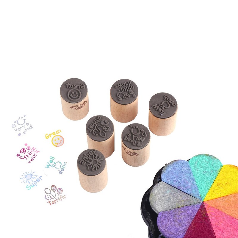 CCINEE Cute Wooden Stamp English Study Evaluation Set Encouragement Seal