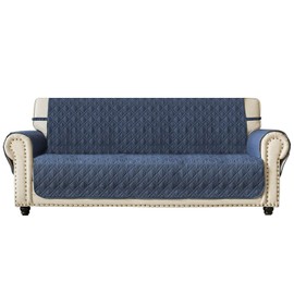 Anti-slip Sofa Cover for leather with Anti-skip Dog Paw Print 100% Waterproof quilted Furniture Protector Slipcover for Dogs, Oversize Sofa Slipcover for Leather Couch (Pattern1:Navy, XL Sofa)