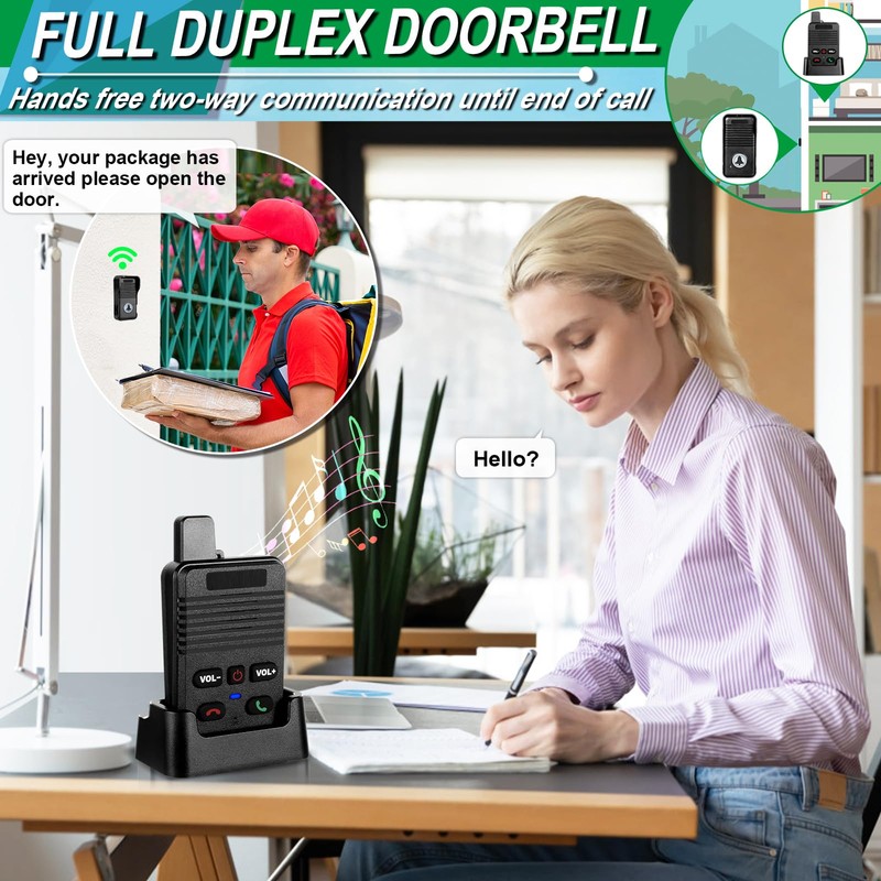 Wireless Doorbell, Waterproof Full Duplex Doorbell Wireless Upgrade, 1000ft Range,