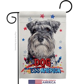 Breeze Decor Patriotic Miniature Schnauzer Garden Flag Set with Stand Animals Dog Puppy Spoiled Paw Canine Fur Pet Nature Farm Animal Creature Small Gift Yard House Banner Made in USA 13 X 18.5