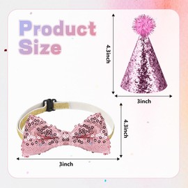 8 Pcs Cat Birthday Hat Dog Birthday Hats, Multi Color Mini Party Hats Set with 4 Pcs Hats and 4 Pcs Bowtie for Cat Dogs Kittens Rabbits