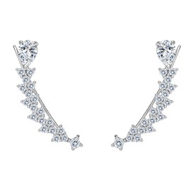 EVER FAITH® Women's 925 Sterling Silver CZ Sweep Ear Pin Cuff Wrap Hook Earrings Clear 1 Pair 1.3in