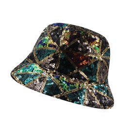 RARITYUS Women Bucket Hat Reversible Double-Side-Wear Geometric Glitter Sequins Sun Cap for Travel Beach Unisex Outdoor