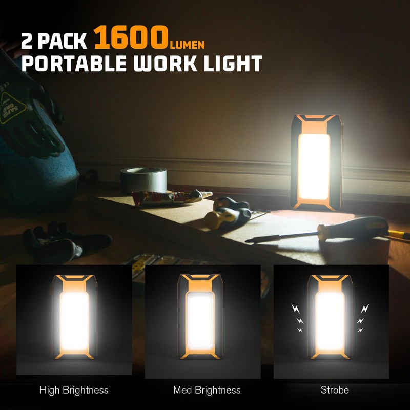Favorlite 2 Pack 40W 1600LM LED Work Light, Rechargeable Portable