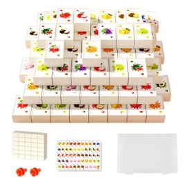 Xmart Pack of 55 Seaside Escape Game Blocks 30 mm Blocks Mahjong Style Game Tile Game Seaside Escape Game with 55 Cute Stickers 2 Suction Cups and Plastic Box for Family Adults Party Game