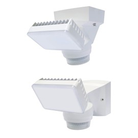IQ America 16W LED Motion Sensor Motion Security Outdoor Flood Light,1600 Lumen,180° Sensor, Head tilts and Pans, Adjustable time, Hi-Lo Light Levels 70' Detection, Eave Mount Wall Mount (White)