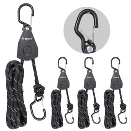 Ayaport Rope Tie Down Ratchet 3/8" x 14' Heavy Duty Tie Down Straps Kayak Straps with Safety Lock S Hook Cord Tightener Hanger Roller Pulley System