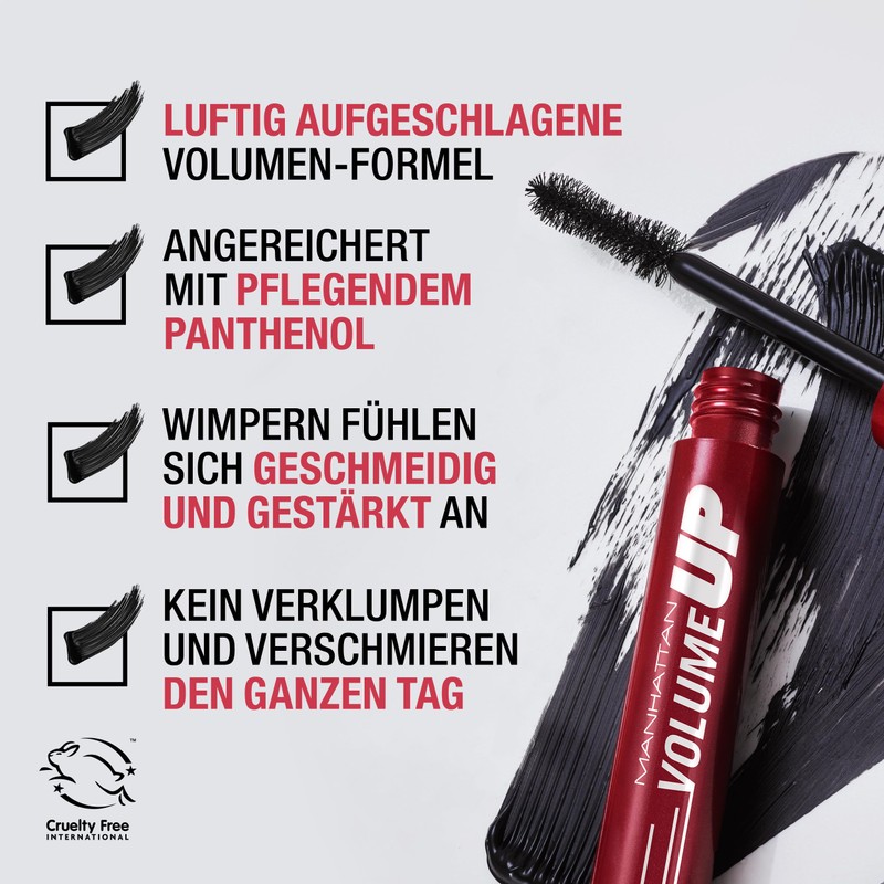 Manhattan Volume Up Mascara, Extreme Black, 8 ml Animal Cruelty