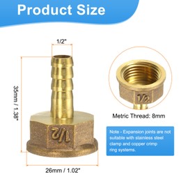 sourcing map 2pcs PEX-A Expansion Fittings 1/2" Press x 8mm Metric Thread Brass Expansion Coupling Press Fittings Adapter for Copper and PEX Tubing Pipe Hose Connection