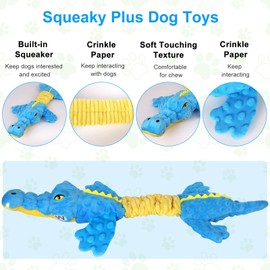 Homounter Dog Toys Cute Crocodile Squeaky Plush Pet Toy for Small to Large Breeds Interactive Chew Toy with Whistle & Crinkle Paper Tough Pet Toys for Aggressive Chewers and Puppies & Dog Lovers