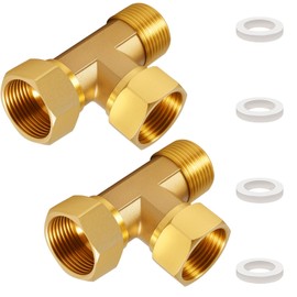 Pack of 2 Brass T-Piece Swivel Pipe Fittings 1/2 Inch, Brass Tee 1/2 Inch NPT, AGxIGxIG T-Piece Distributor DN15, 3-Way T-Connector Coupling for Air Conditioning, Refrigeration System, Sanitary