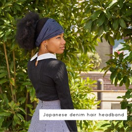 Japanese Denim Headband for Men & Women, 100% Cotton Head Scarf Hair Bandana, Hand-dyed Boho Jean Bandeau for Daily Fashion Indigo M
