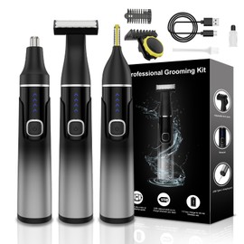 RUIM 3-in-1 Men's Body Groomer - Waterproof Electric Shaver for Groin, Chest, Back & Body Hair, with Nose & Eyebrow Trimmer Attachments for Painless Wet/Dry Use