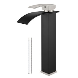 Airuida Vessel Sink Faucet Tall Waterfall Bathroom Fixtures Matte Black&Brushed Nickel Vanity Faucet for Sink 1 Hole Modern Lavatory Vessel Basin Faucet Deck Mount Single Handle Mixer Tap