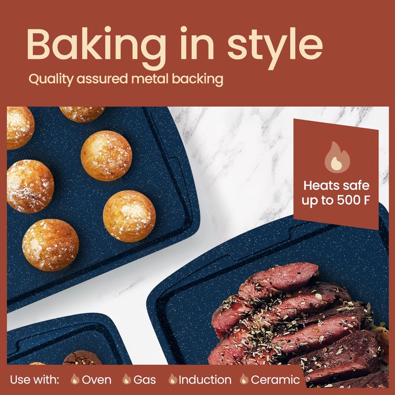 Blue Marble 10-Piece Bakeware Sets, Nonstick Carbon Steel Baking Sheet