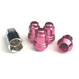 EXC (4) 12x1.5 ACORN SPLINE LUG NUTS WHEELS RIMS LOCKS ANTI-THEFT W/KEY PINK