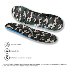 Blue Gel Askeri Bot ve Ayakkabı Tabanlığı, Memory Foam Yumuşak Darbe Emici İç Taban, Ark Destekli Konforlu Tabanlık, Eğitim ve İş Ayakkabısı Tabanlığı (40-45, Kamuflaj)