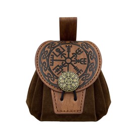 CENPEK Medieval Faux Leather Viking Pouch, Nordic Compass Pattern Wallet, Drawstring Purse Fanny Pack, Portable Wallet, Vintage Belt Pouch, Fashion Purse for Men Women Brown