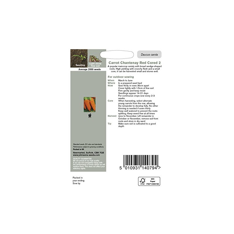 Johnsons 21445 Vegetable Seeds, Carrot Chantenay Red Cored 2
