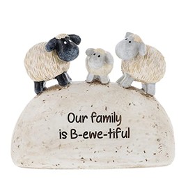 Shudehill Giftware Cute sheep resin figurines with different heartfelt messages on the stone effect base (Our family is B-ewe-tiful)