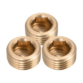 QUARKZMAN 1/2 Inch G Male Thread Brass Pipe Fittings x 3 Pieces Hex Counter Plug Adapter Connector Coupling for Industry, Gold